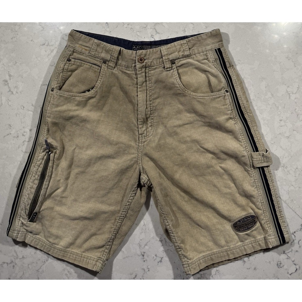 VTG 90s APCO Corduroy Shorts Mens 36 Khaki Loose Fit Cargo Utility Carpenter Y2K